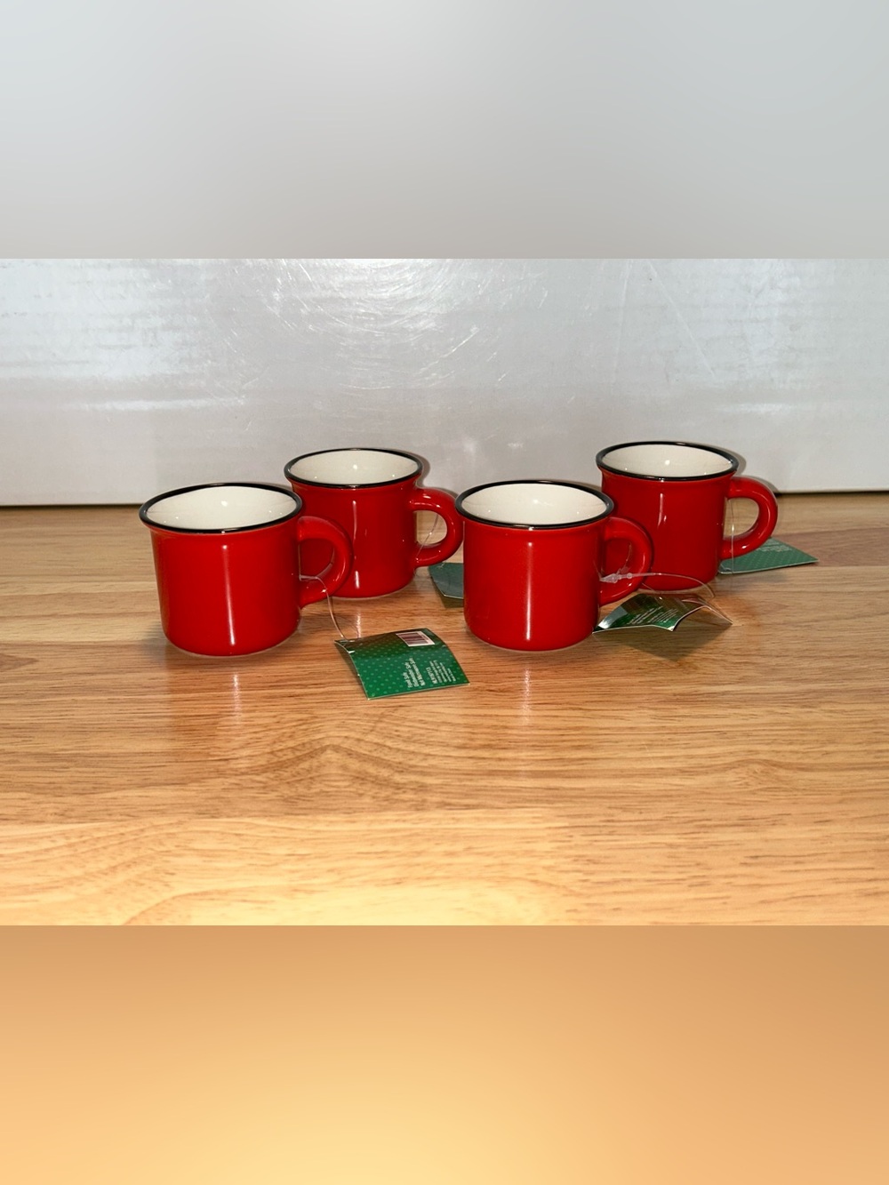 Red Ceramic Espresso Mini Mug Set with Black Rim - Set of 4